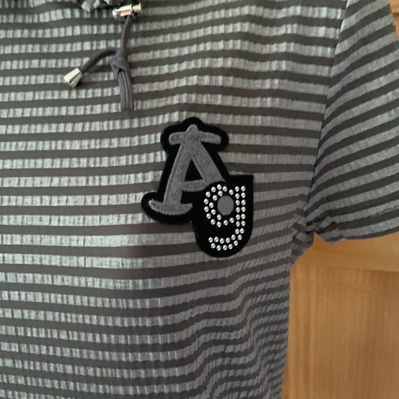 LALA C GOLF DRESS. XL SEERSUCKER GRAY CHARCOAL MINI DRESS W/HOOD & short sleeves - Picture 4 of 11